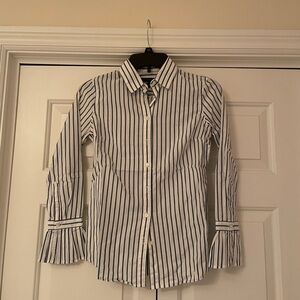 Banana Republic Women's Blue and White Striped Button-Down Shirt